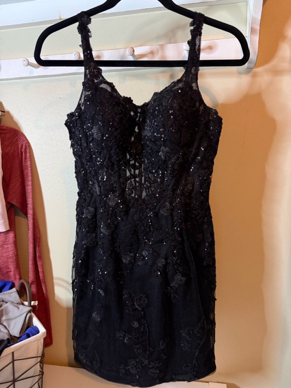 J Michaels 2 Cute Black Corset Sequin Formal Cocktail Homecoming Prom Dress Sz 2